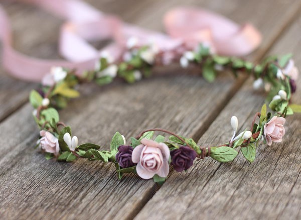 Wedding Flower Crown Mauve Fall Floral Crown Plum Purple Headband
